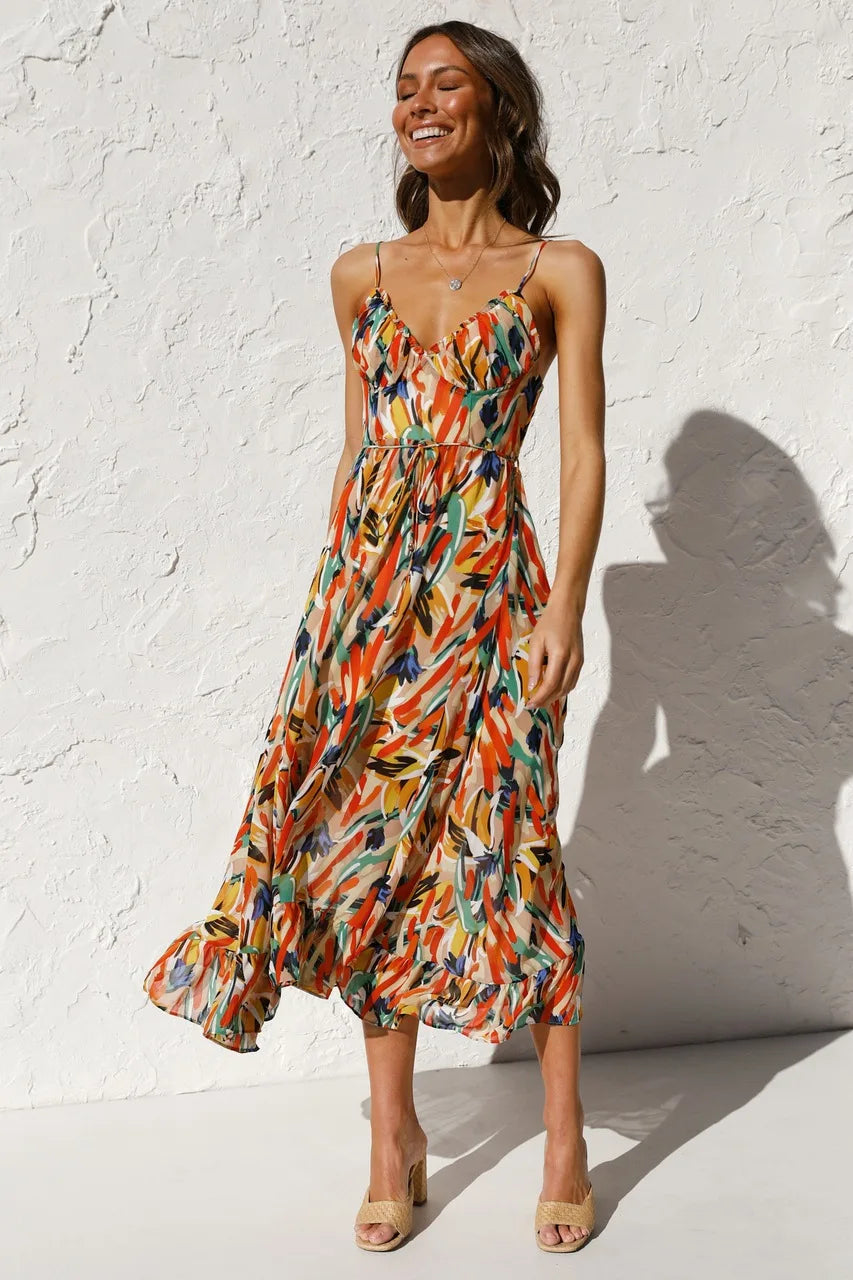 Zomerse maxi jurk met bandjes en stijlvolle look