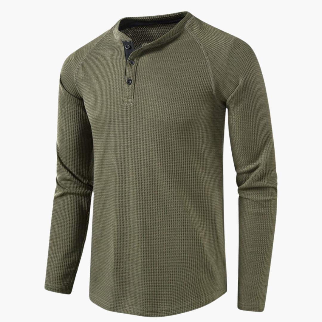 Heren T-shirt met halve knoopsluiting en lange mouwen voor een stijlvolle casual kijk
