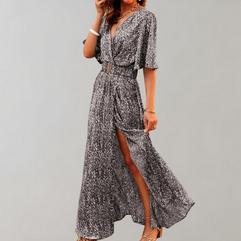 Zomerse maxi wikkeljurk met elegante pasvorm en vloeiende stijl