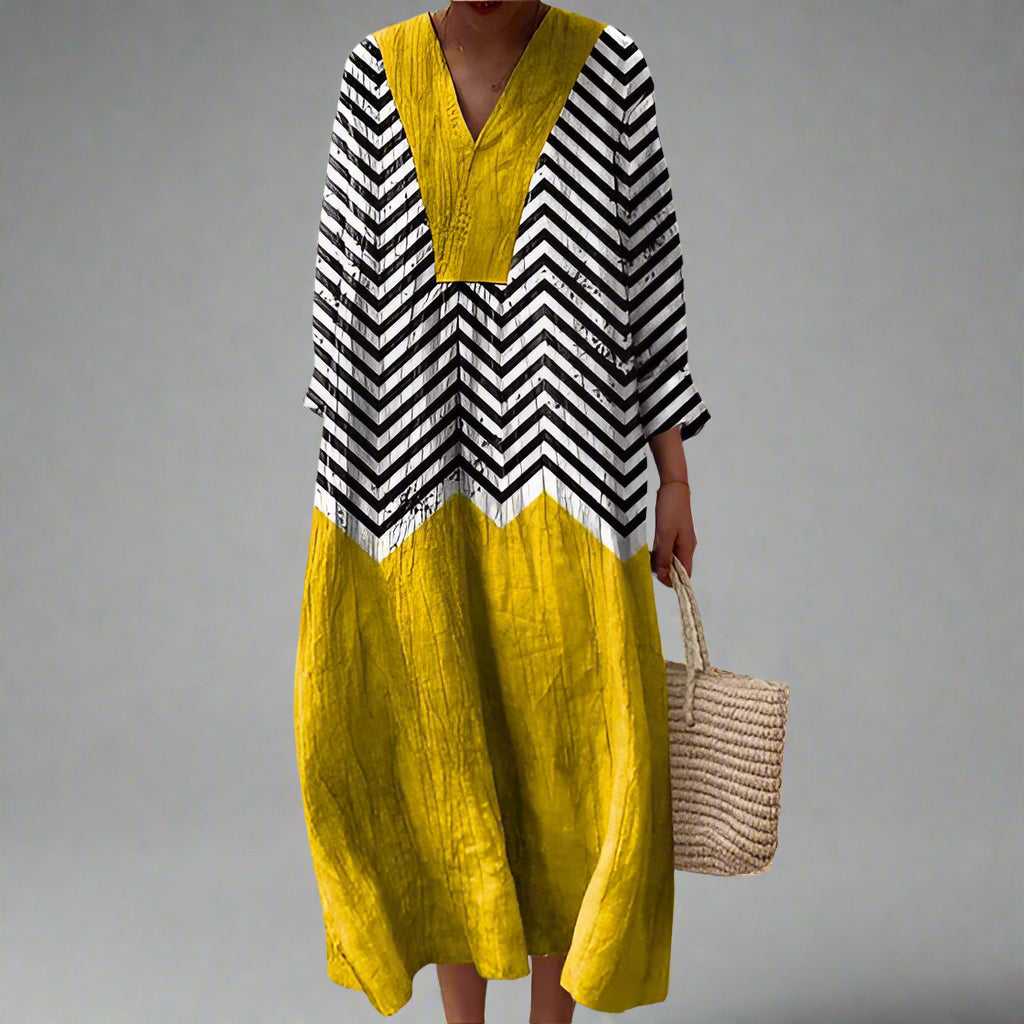 Elegante maxi jurk met geometrische print voor een stijlvolle uitstraling