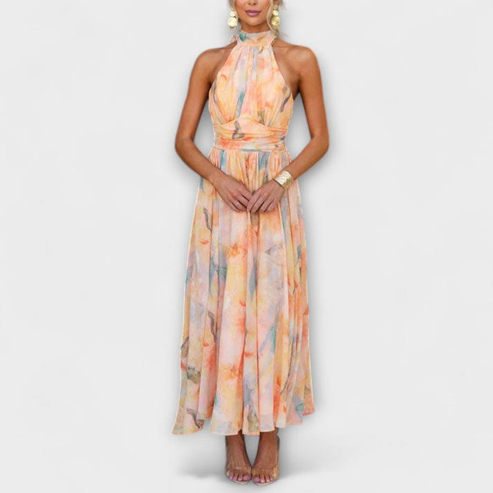 Halterjurk in maxi lengte met verfachtige print voor elegante zomerlooks