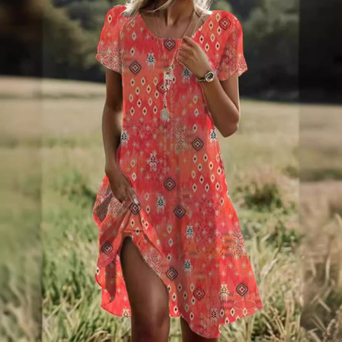 Luchtige zomerse midi jurk met korte mouwen