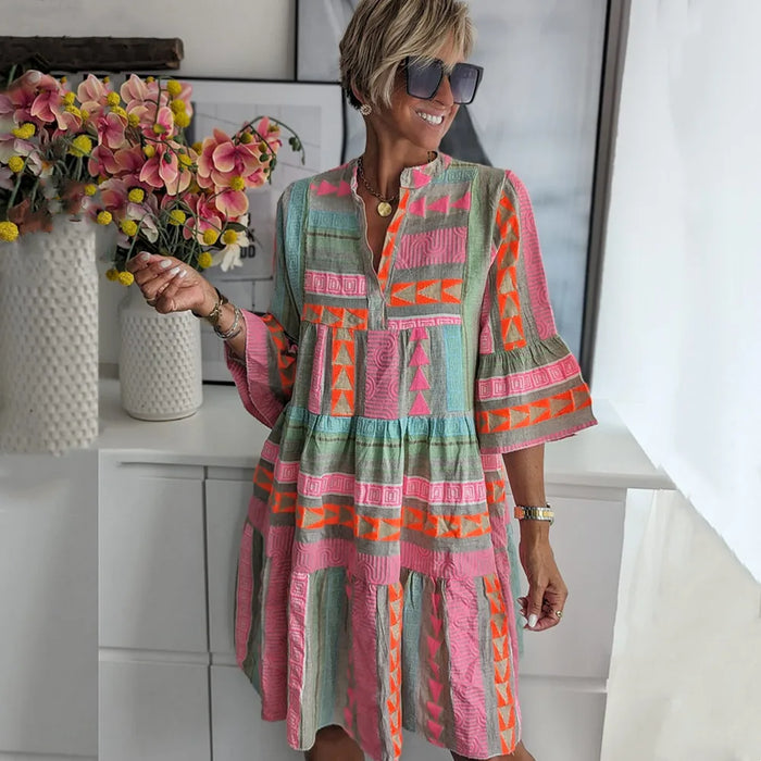 Korte jurk met wijde lange mouwen in bohemian stijl