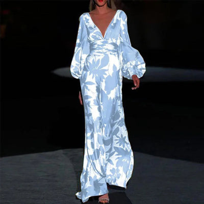 Elegante maxi jurk met diepe halslijn en lange mouwen