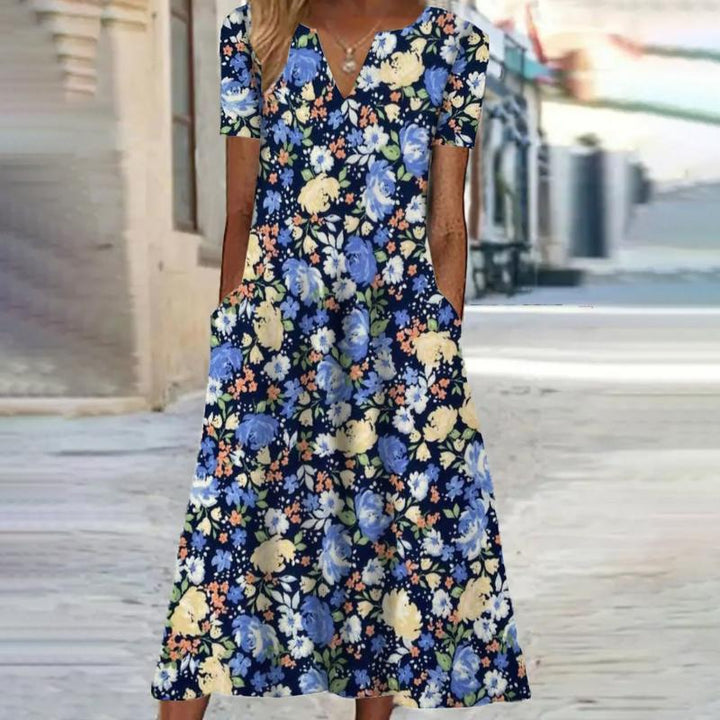 Casual midi jurk met korte mouwen en bloemenprint