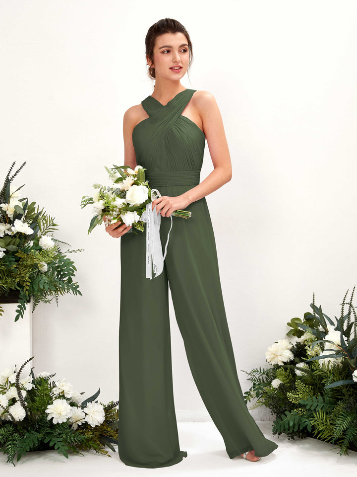 Elegante dames jumpsuit zonder mouwen met gekruiste hals en lange pasvorm