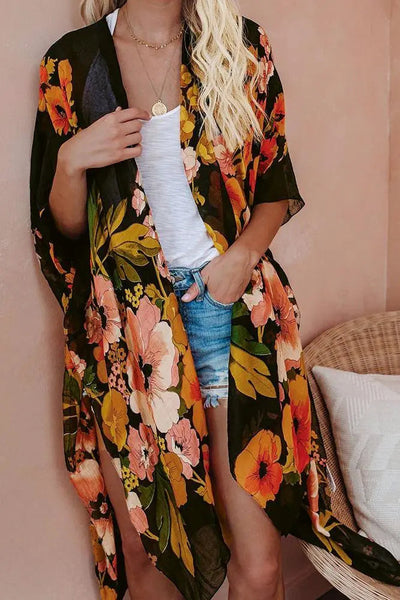 Lange kimono met bloemenprint en losvallend model voor een stijlvolle look