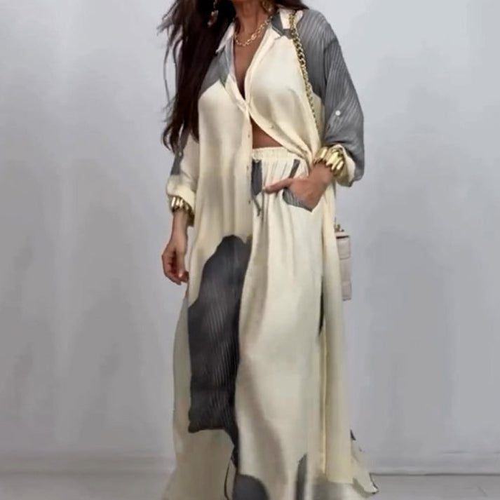 Set met lange blouse en broek met volledige knoopsluiting