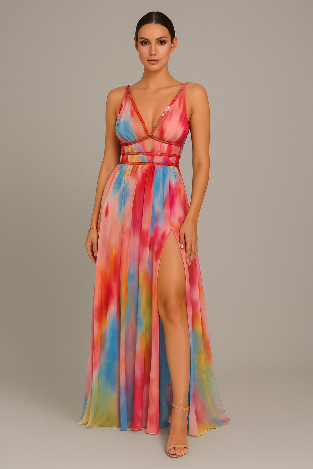Elegante maxi jurk voor de zomer met speelse cutouts en gekruiste bandjes