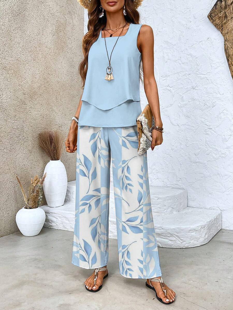 Zomers dames set met mouwloze top en wijde broek voor een elegante uitstraling