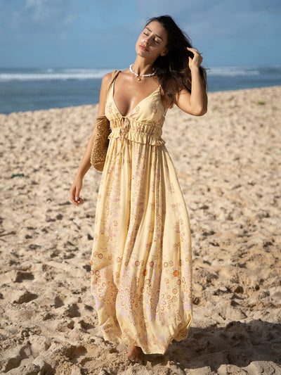 Mouwloze strandjurk met strikdetail in maxi lengte