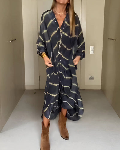 Lange boho jurk met knopen en elegante uitstraling