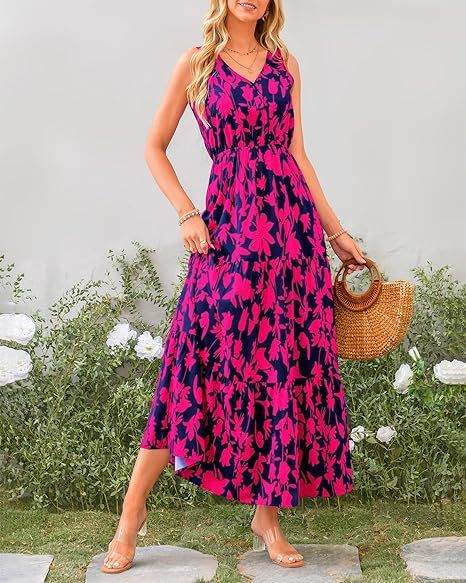 Elegante lange maxi jurk zonder mouwen met vloeiende uitstraling