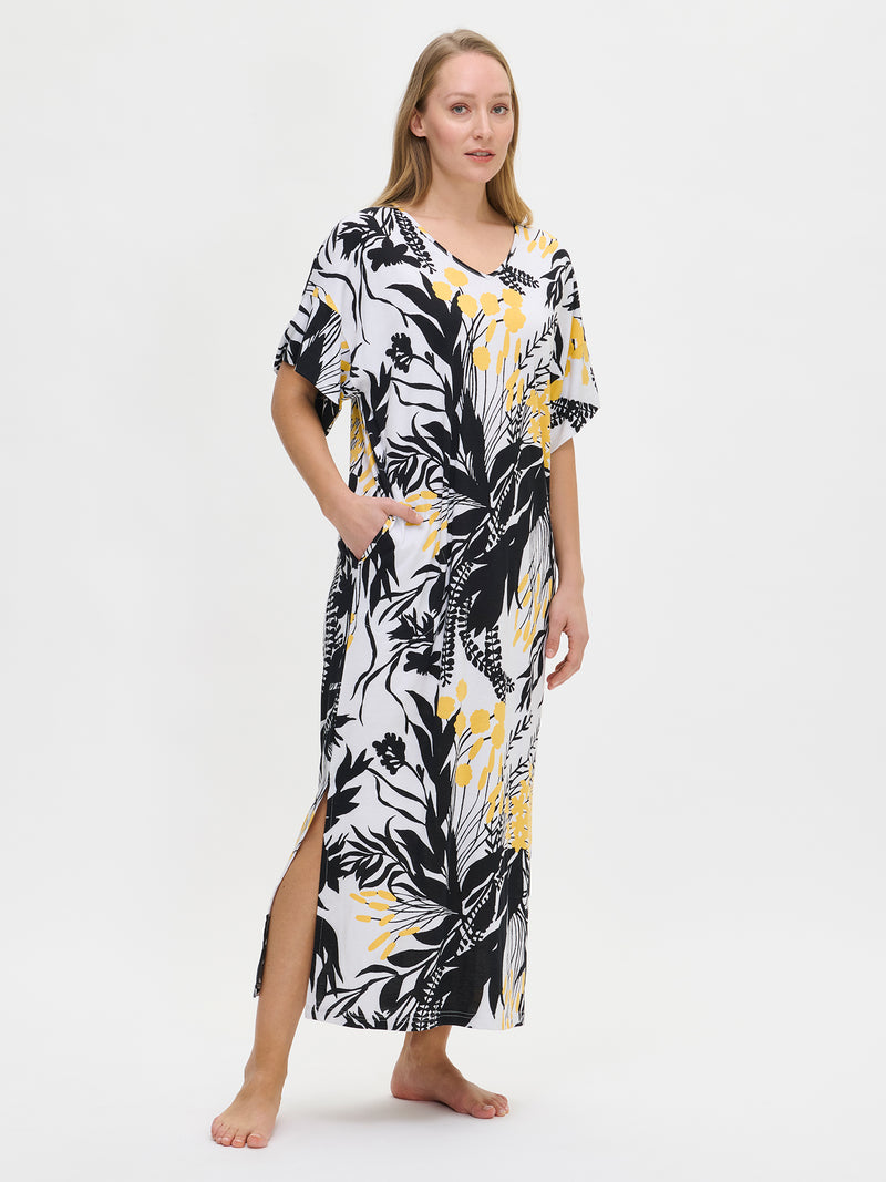 Lange casual damesjurk met print en korte mouwen voor zomerse dagen