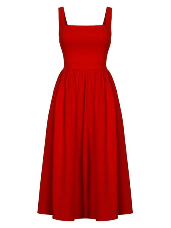 Mouwloze damesjurk met rechte halslijn en elegante midi lengte