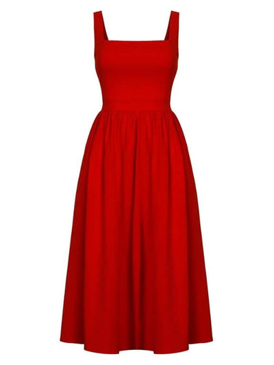 Mouwloze damesjurk met rechte halslijn en elegante midi lengte