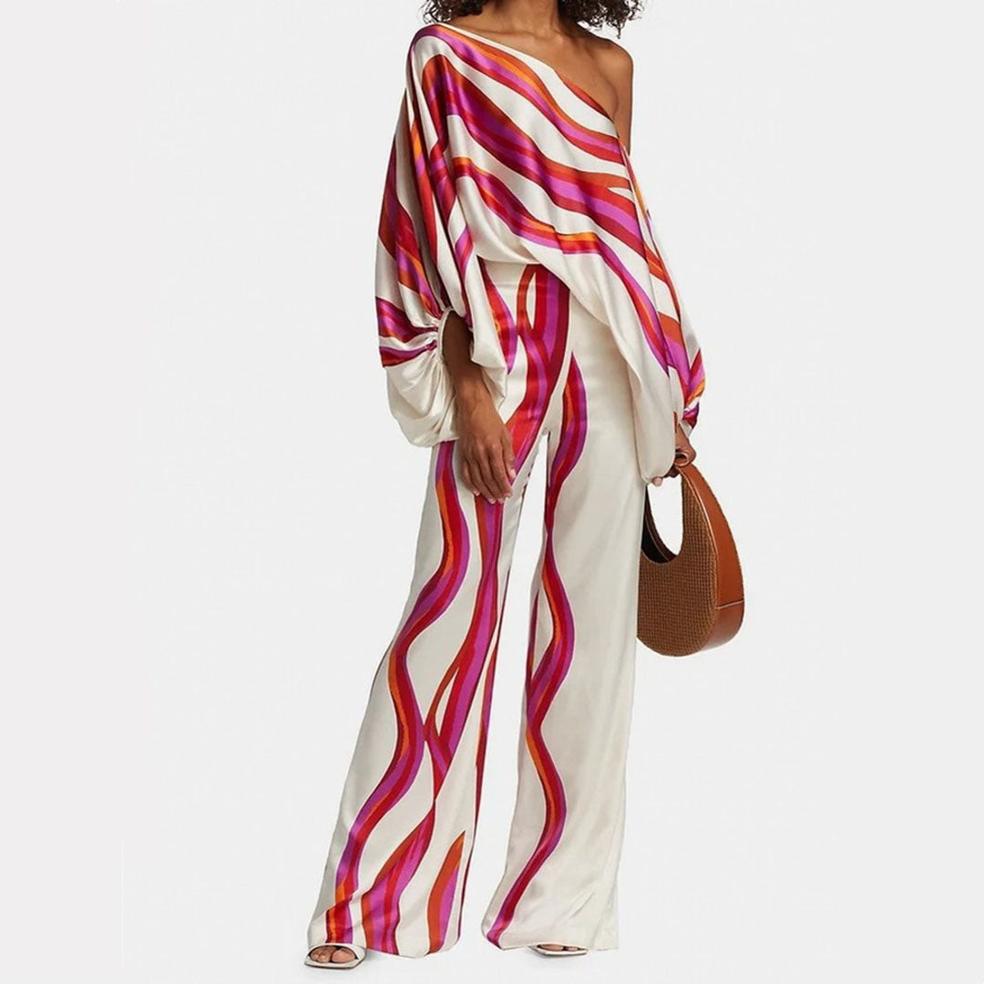 Stijlvolle dames jumpsuit met één mouw en wijde pasvorm voor een elegante uitstraling