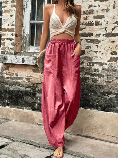 Malena damesbroek oversized, elastische zakken, eenkleurig, losse broek