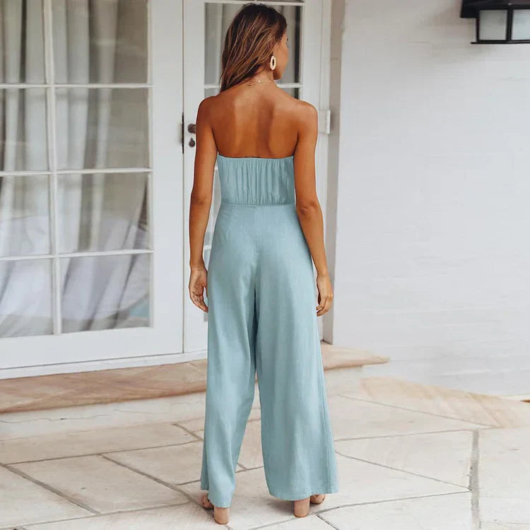 Elegante dames jumpsuit met bandloos ontwerp en wijde broekspijpen