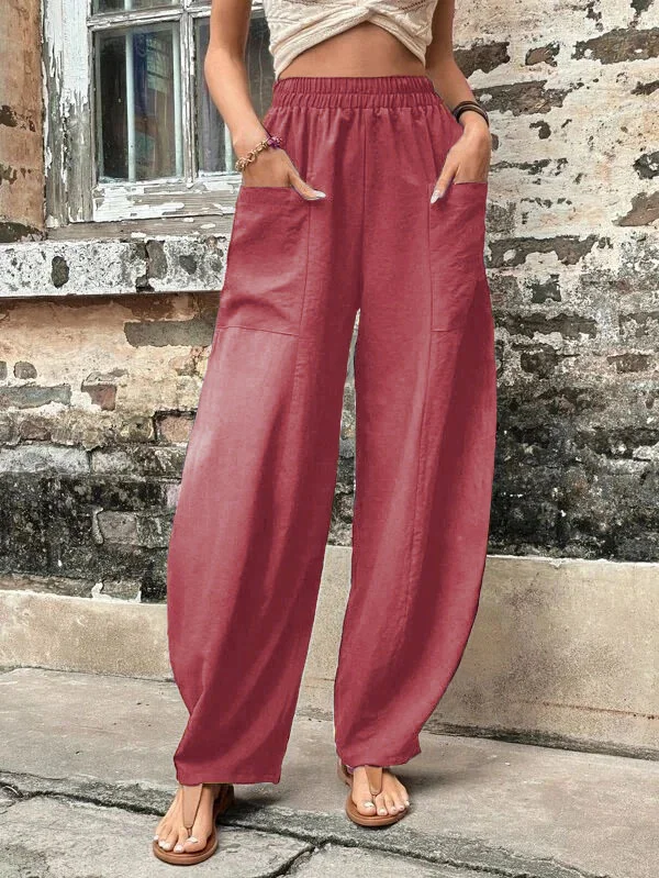 Malena damesbroek oversized, elastische zakken, eenkleurig, losse broek