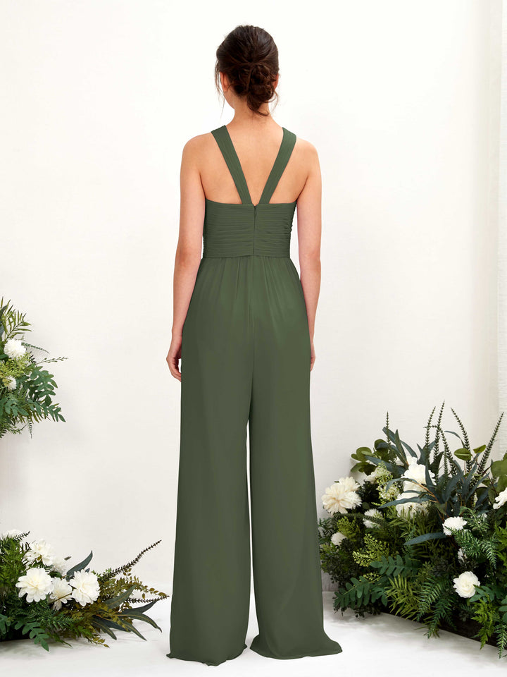 Elegante dames jumpsuit zonder mouwen met gekruiste hals en lange pasvorm