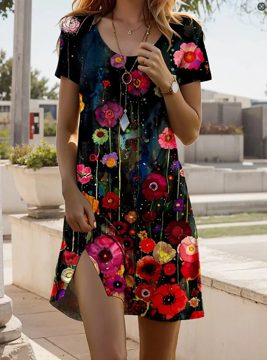 Zomerse casual jurk met print en korte mouwen