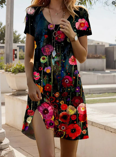 Zomerse casual jurk met print en korte mouwen