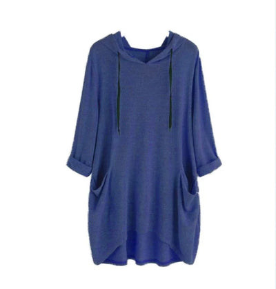 Helen - Vrouwen Hooded Solid Color Los Sweatshirt, Onregelmatige Zak Top
