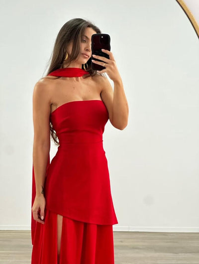 Strapless jurk met dubbele rok en een elegante uitstraling