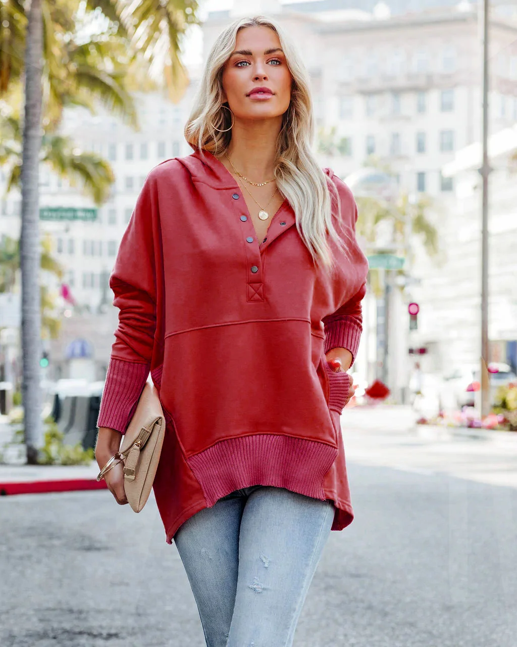Brenda casual effen sweatshirt met V-hals en vleermuismouwen