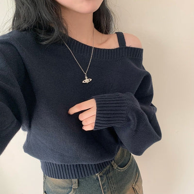 Modieuze Off-Shoulder Trui voor Dames - Trendy Enkelzijdige Pullover