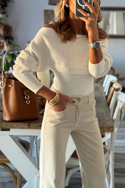Off-Shoulder Slimfit Trui met Stijlvolle Boothals
