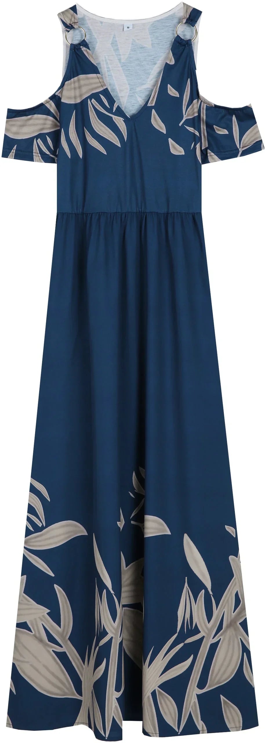 Fiona - Kobaltblaues Sommer-Maxikleid mit plissiertem V-Ausschnitt und kalten Schultern