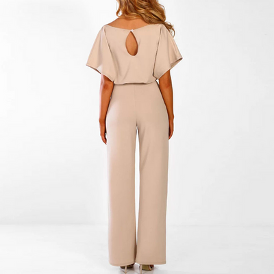 Lange dames jumpsuit met korte mouwen en elegante uitstraling