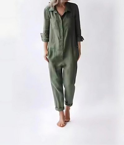Lange damesjumpsuit met knoopdetails en lange mouwen voor een moderne en luchtige stijl
