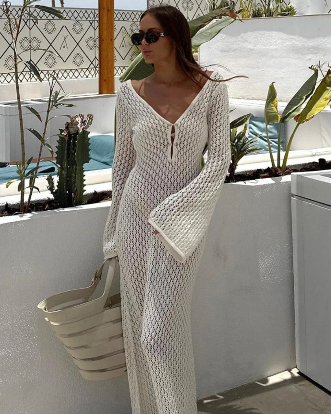 Elegante maxi zomerjurk met lange mouwen voor stranddagen
