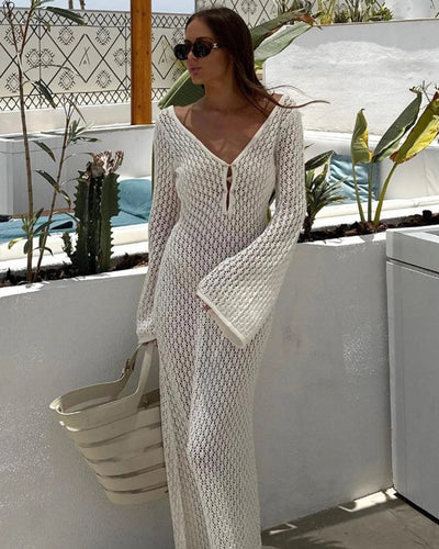 Elegante maxi zomerjurk met lange mouwen voor stranddagen