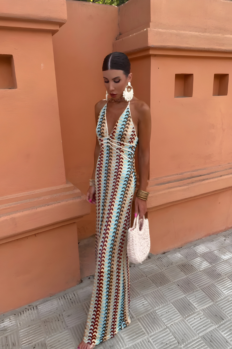 Boho maxi jurk met open rug en vloeiende pasvorm