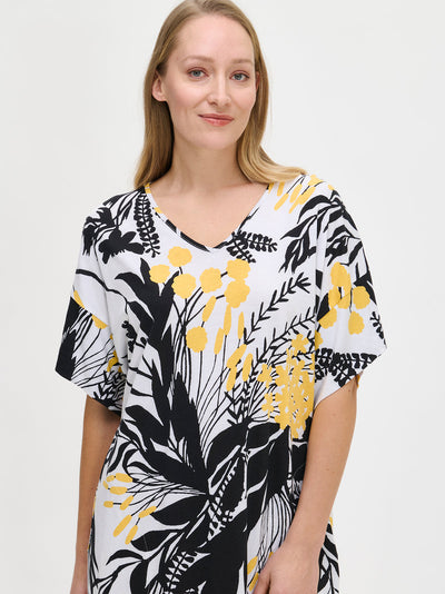 Lange casual damesjurk met print en korte mouwen voor zomerse dagen