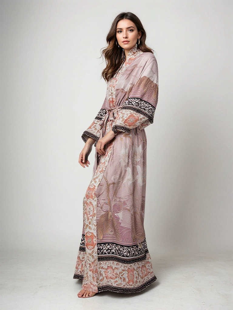 Lange dames kimono met bloemenprint voor een stijlvolle look