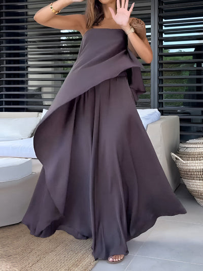Tweedelige damesset met elegante strapless top en aansluitende rok voor een verfijnde look