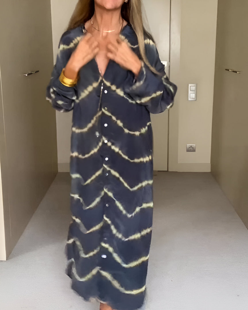 Bohemian maxi jurk met lange mouwen en sierlijke uitstraling