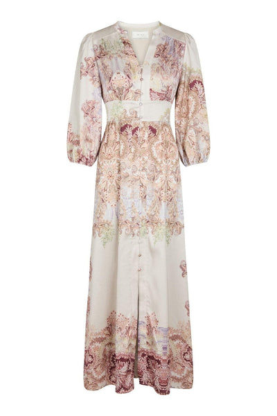 Elegante maxi jurk met knopen en driekwart mouwen