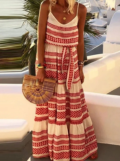 Nadia - Bohemian strandjurk met V-hals en print