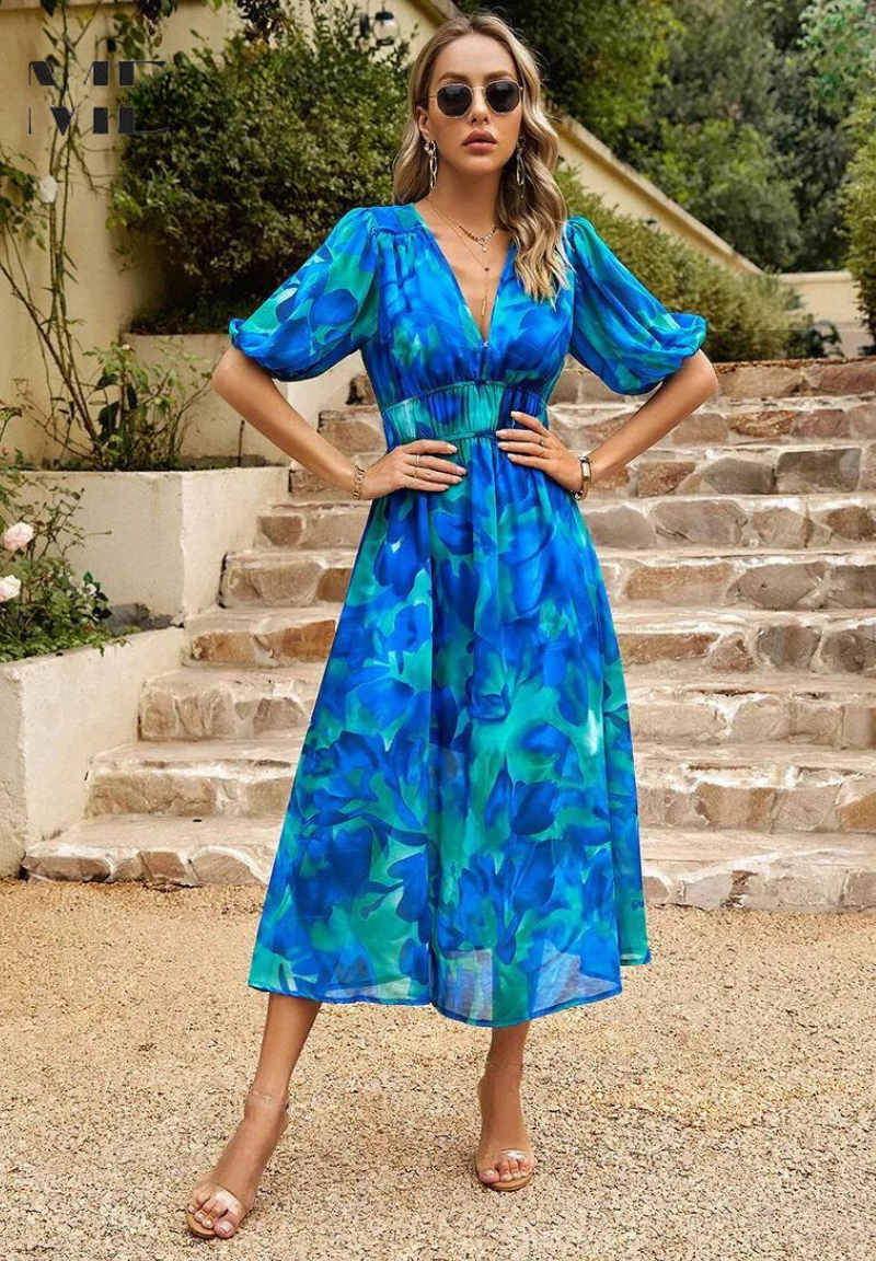 Elegante midi jurk met korte mouwen voor dagelijks comfort