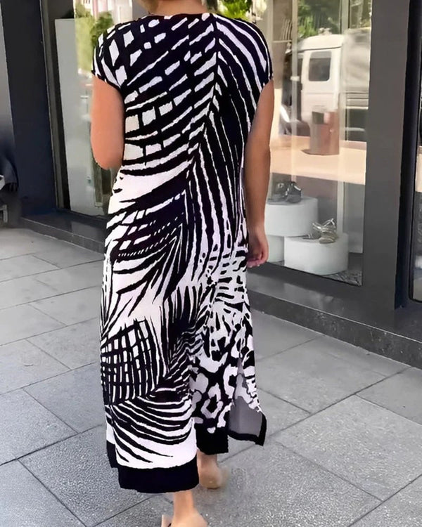 Casual lange damesjurk met korte mouwen en print