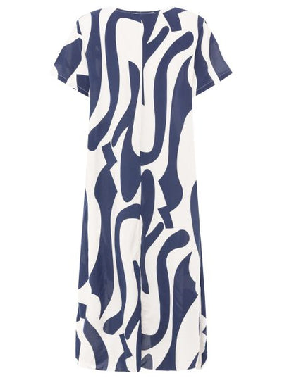 Stijlvolle midi jurk met korte mouwen en abstract patroon