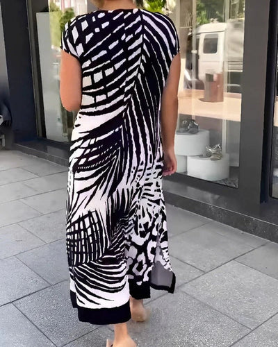 Casual maxi jurk met korte mouwen en print