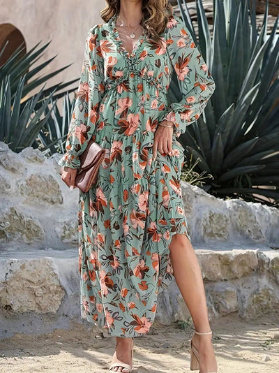 Elegante maxi jurk met bloemenprint en lange pasvorm