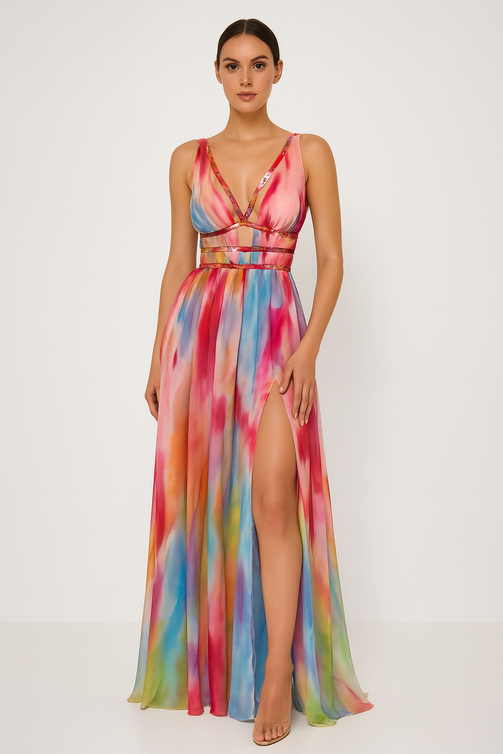Elegante maxi jurk voor de zomer met speelse cutouts en gekruiste bandjes